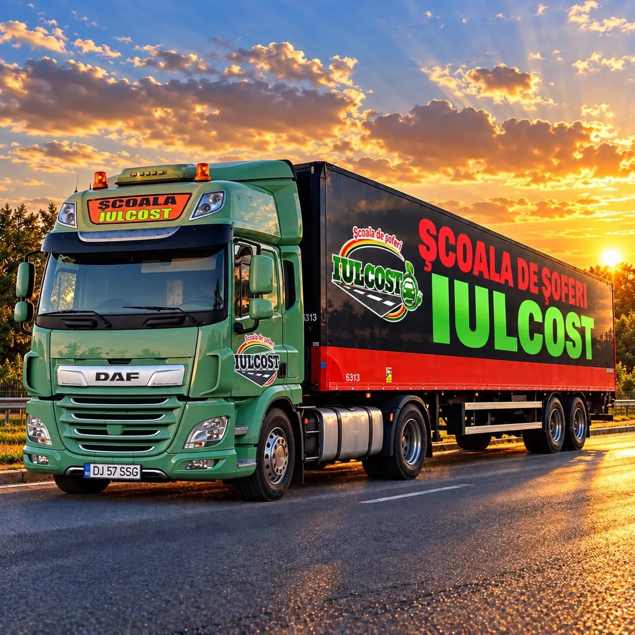 🚛 DAF CF450, automat, 2020 — cap tractor cu semiremorcă pentru pregătirea la categoria CE. La Iulcost, înveți pe camionul cu care începi drumul spre meseria de șofer profesionist! 💚