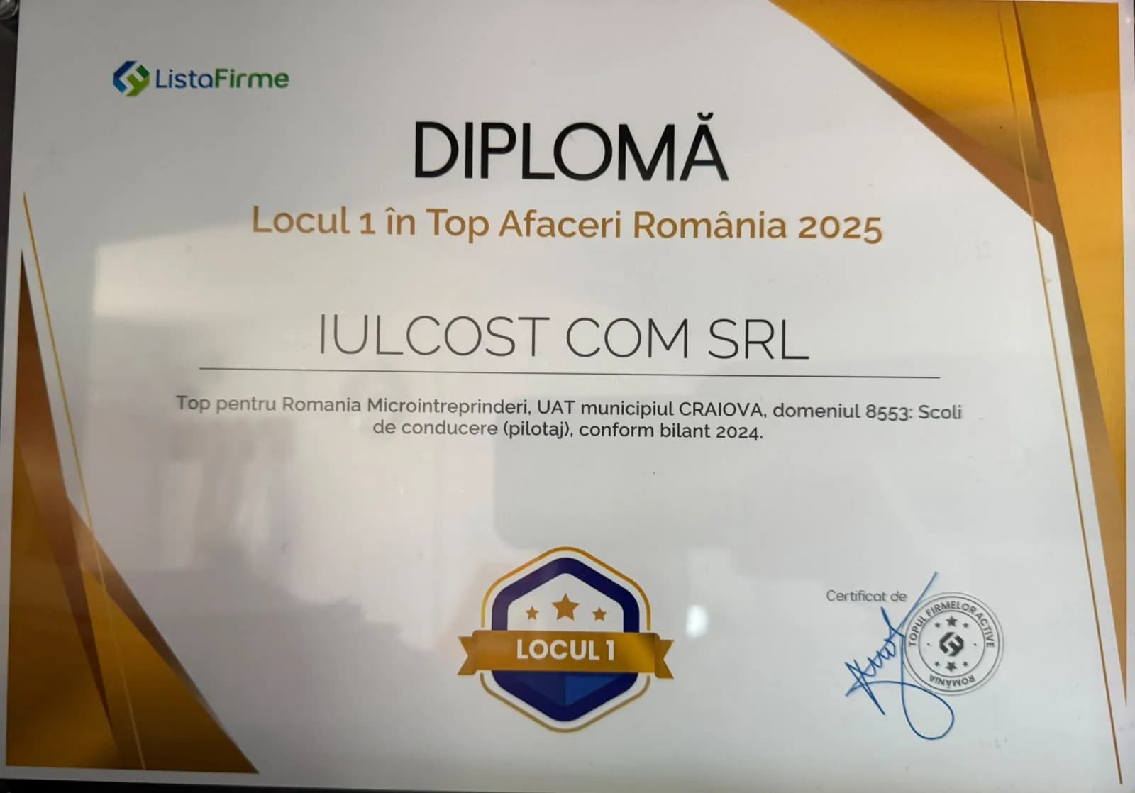 Locul 1 în Top Afaceri România 2025, la Craiova